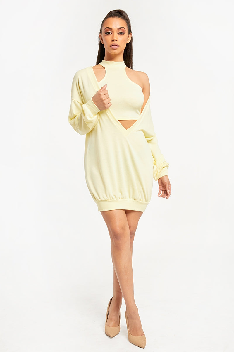 V Neck Dress with Halter (light yellow)