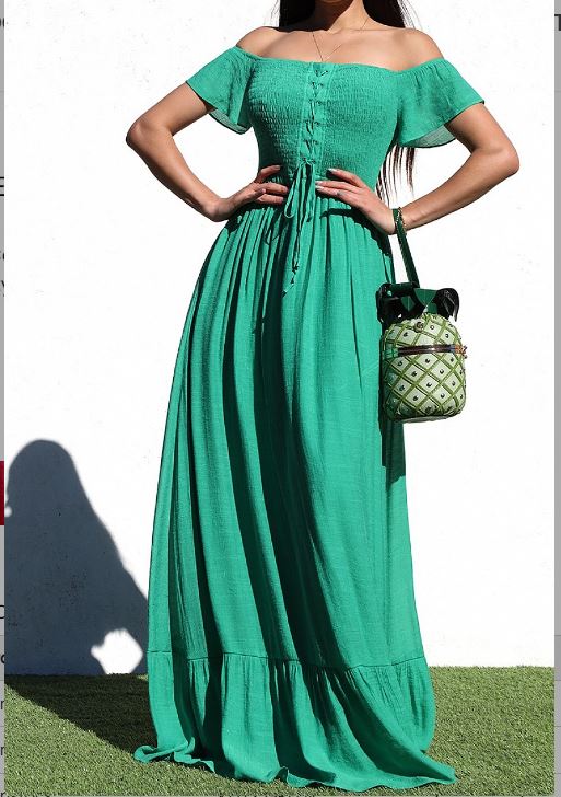 Laced-Up Woven Maxi Dress (Kelly Green)